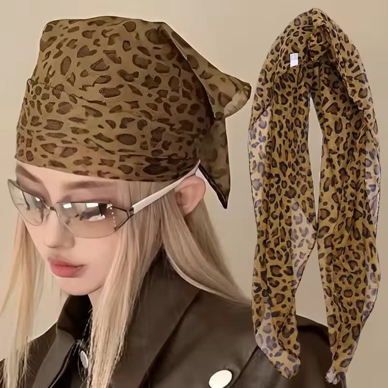Lenço De Cabeça De Leopardo Y2K Spice Girls – Faixa Feminina Turbante Escuro Seda Doce INS Coreano Criativo De Dupla Uti