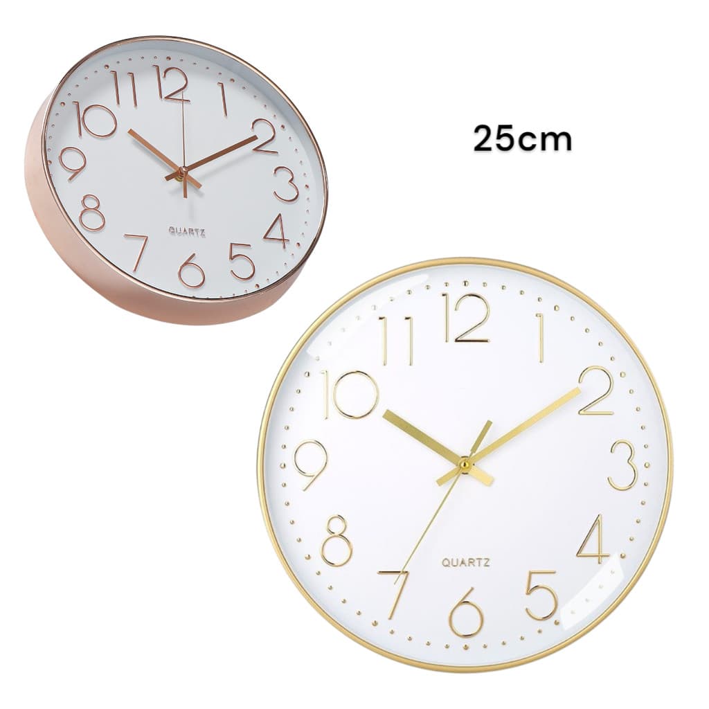Relógio de Parede Quartz 25cm Silencioso Decoração Escritório Rosé/Dourado