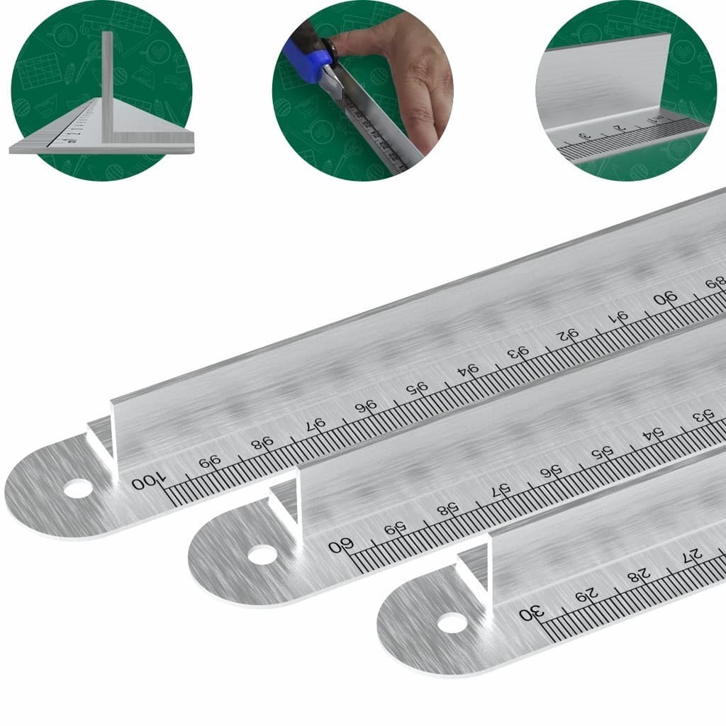 Kit 3 Réguas De Metal Com Proteção Para Dedos 30 60 e 100cm Aço Inoxidável