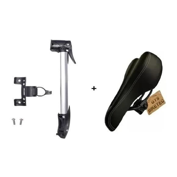 Kit Acessórios Bike Banco Gts confortável + Bomba ar De encher pneu C/ Suporte Quadro