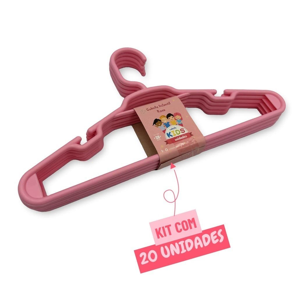 Kit 20 Unidades Cabides Infantis Reforçado Roupa Infantil Bebê Para Organização 28x14cm
