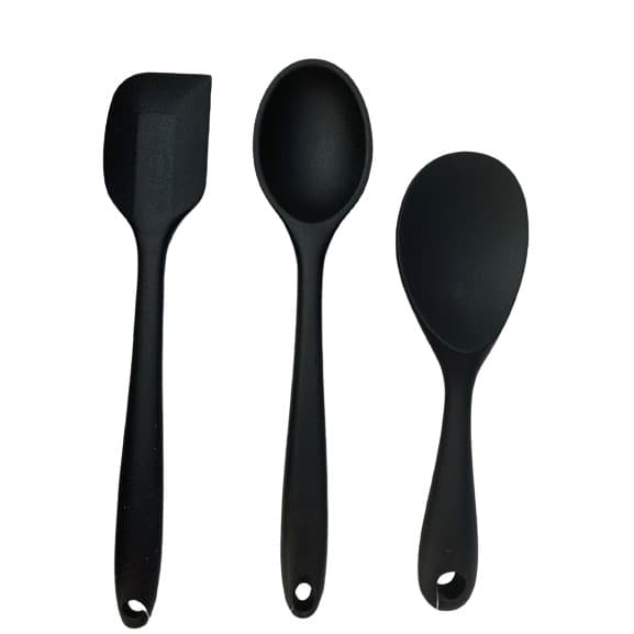 Jogo 3 Peças   Colher de Arroz 22,5cm e 27cm e Espátula 27cm em Silicone Preto - UNYHOME