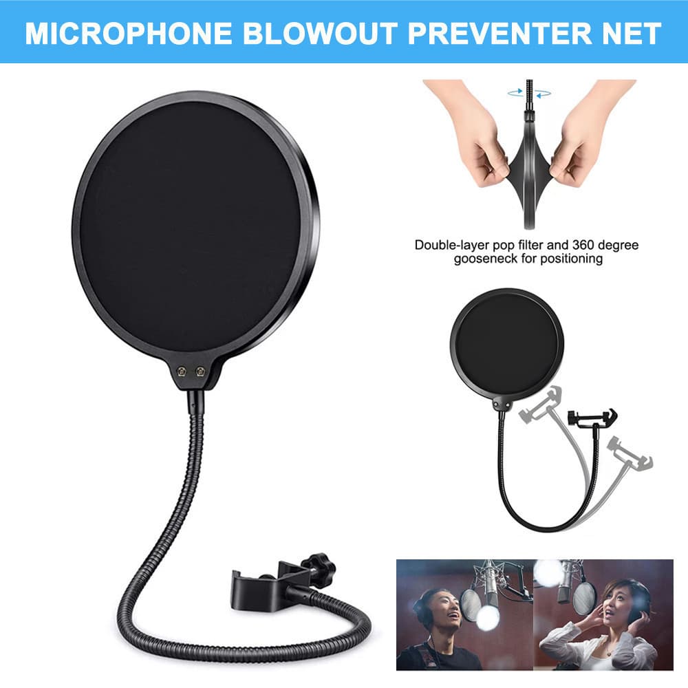 Microfone Pop Filter Studio Gravação Filtro De Som De Dupla Camada Flexível Tela De Vento Para Acessórios Blue Yeti Mic