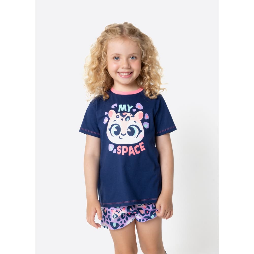 Pijama Manga Curta Algodão Menina Onça - Puket