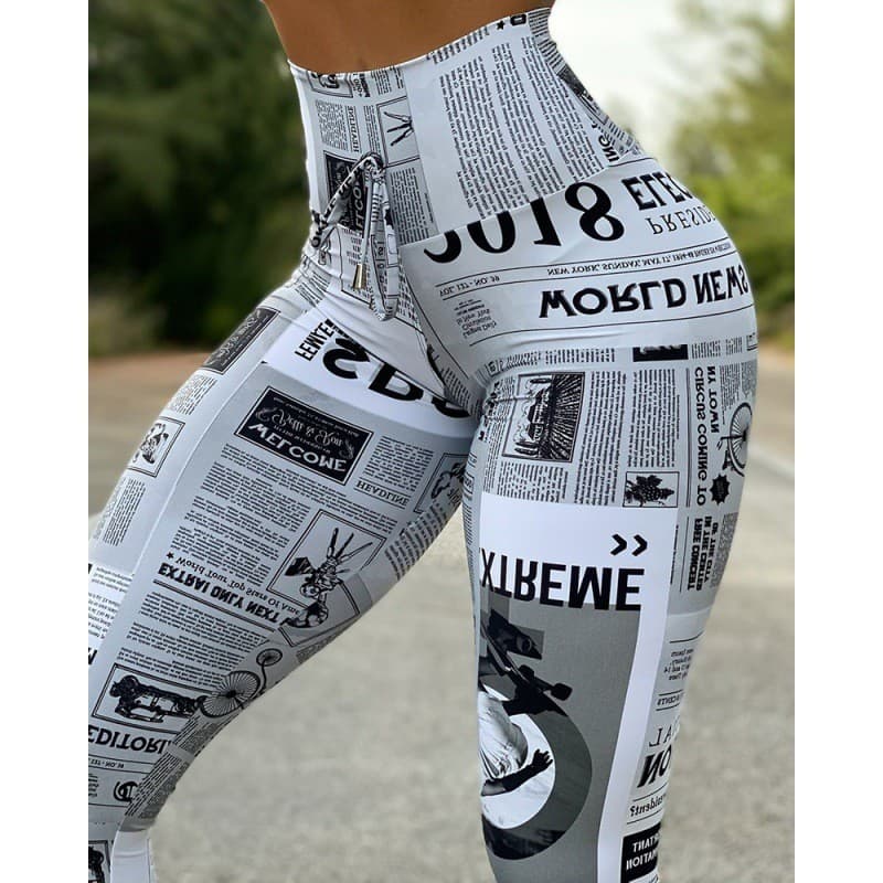 Notícias de moda europeias e americanas Times impressão digital de cintura alta calça de ioga calça de esteira legging s