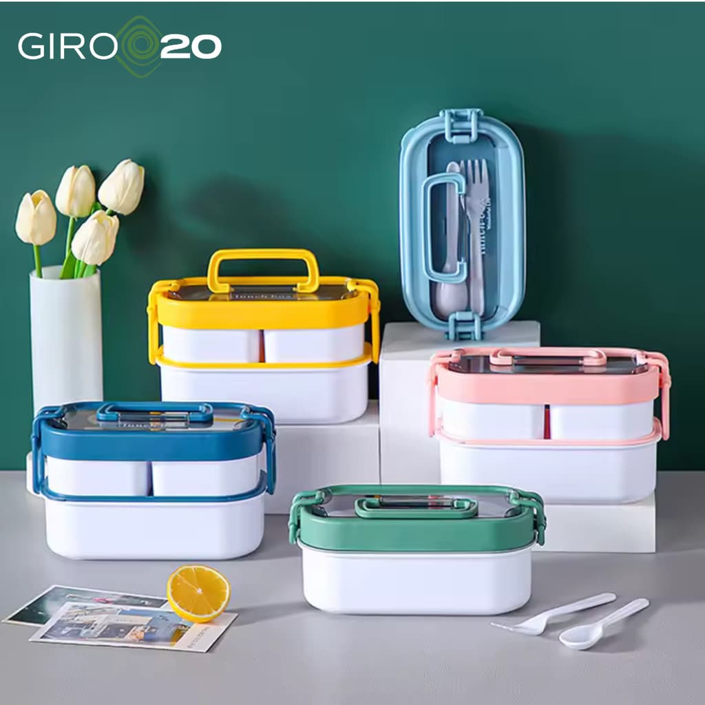 Marmita Lancheira 1100ml Pote 3 Compartimentos Com Talheres Microondas e Geladeira