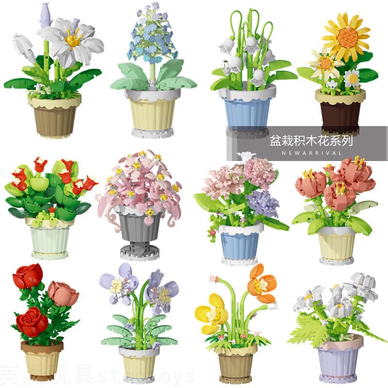 7219-30 Planta em vaso de flores Ornamento de flores Modelo Menina Crianças Montadas Bloco de construção Brinquedo Presente