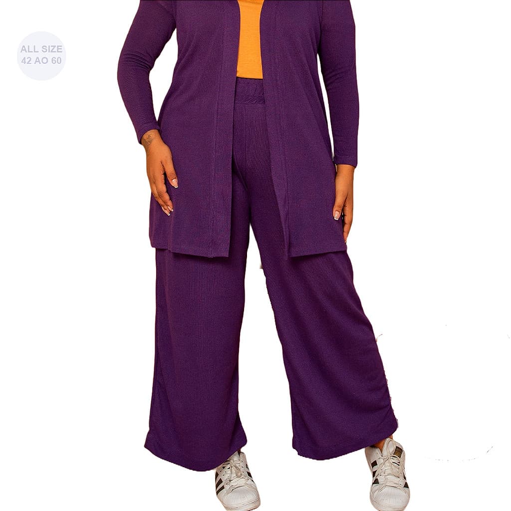 CALÇA PANTALONA PLUS SIZE FEMININA MALHA LANZINHA CONFORTAVEL COM BOLSO ROXA TAMANHO GRANDE DO 42 AO 60 CINTURA ALTA