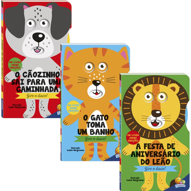 Combo Livro Gire o Disco! O Cãozinho + O Gato toma um banho + A Festa de Aniversário do Leão