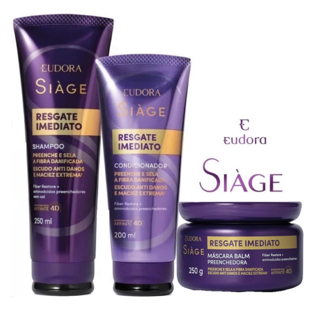 Kit Siàge Resgate Imediato: Shampoo + Condicionador + Máscara Balm Preenchedora