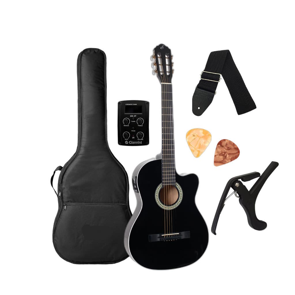 Violão Eletrico Giannini Start Aço SF-14 BK Flat Preto Brilhante com acessórios