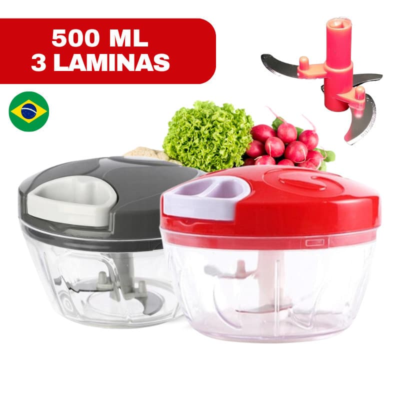 Triturador De Alimentos Manual 3 Laminas Grande 500 ML Picador Cortador Fatiador De Carnes Temperos e Legumes