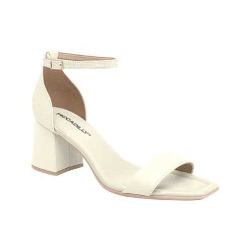 Sandália Social Feminina Piccadilly Salto Bloco Off White Tiras Elegante Design Sofisticado Conforto