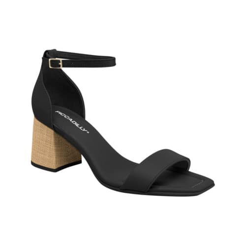 Sandália Social Feminina Piccadilly  Salto Bloco Preto Tiras Elegantes  Design  Sofisticado Conforto