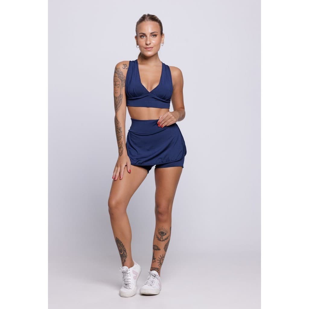 Conjunto Para Academia Fitness Short Saia Com Top Bojo Costa Cruzada