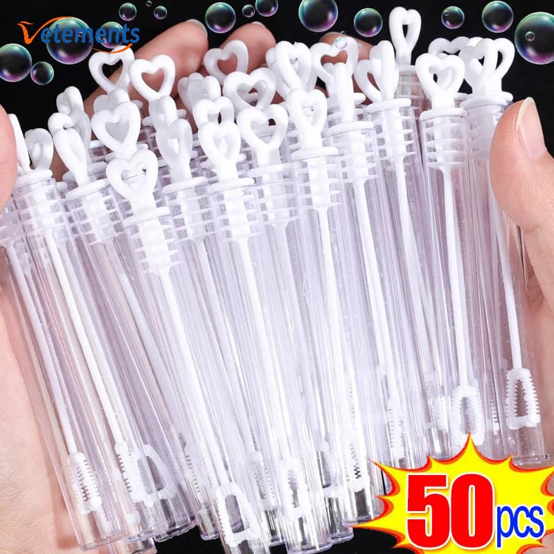 50Pcs Vazio Mini Tubo De Bolha De Coração De Amor-Sabonete Transparente Varinha De Sabão-Decoração De Festa De Aniversário De Casamento Presentes Para Convidados