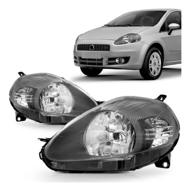 Par Farol Fiat Punto 2007 A 2012 Foco Simples Mascara Cinza