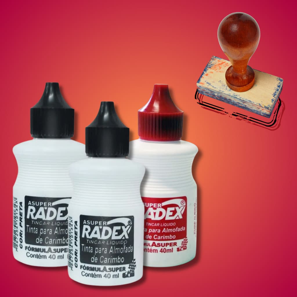 Kit 3 Tinta Para Almofada De Carimbo Preta + Vermelha Radex 40ml Refil