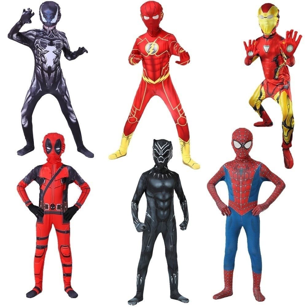 Homem-Aranha Ferro Deadpool Flash Pantera Negra Cosplay Super-herói macacão traje de festa de Halloween