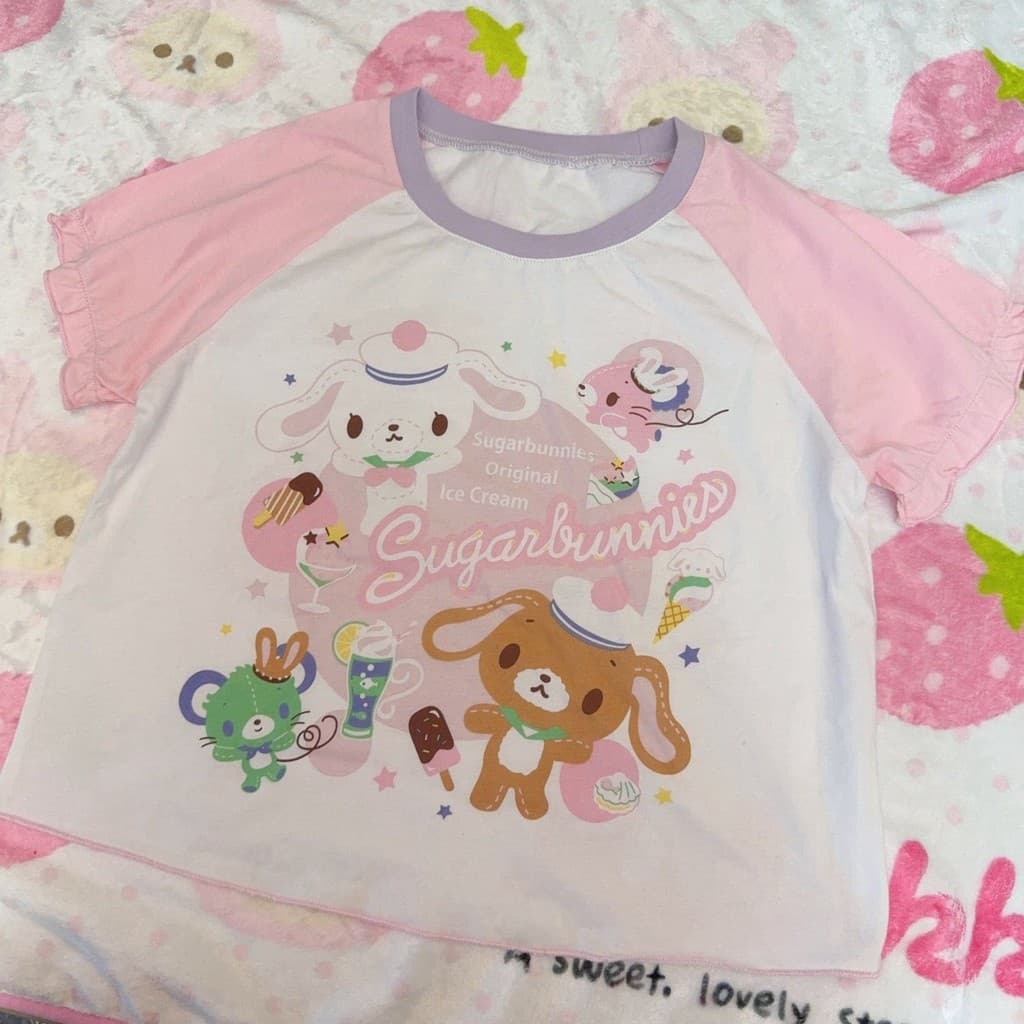 Camiseta Feminina Com Estampa De Coelho Verão Fofa Manga Curta