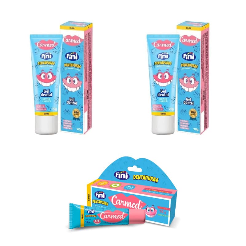 Kit 2 Cr Dental e 1 Hidratante Labial Carmed Fini Dentadura