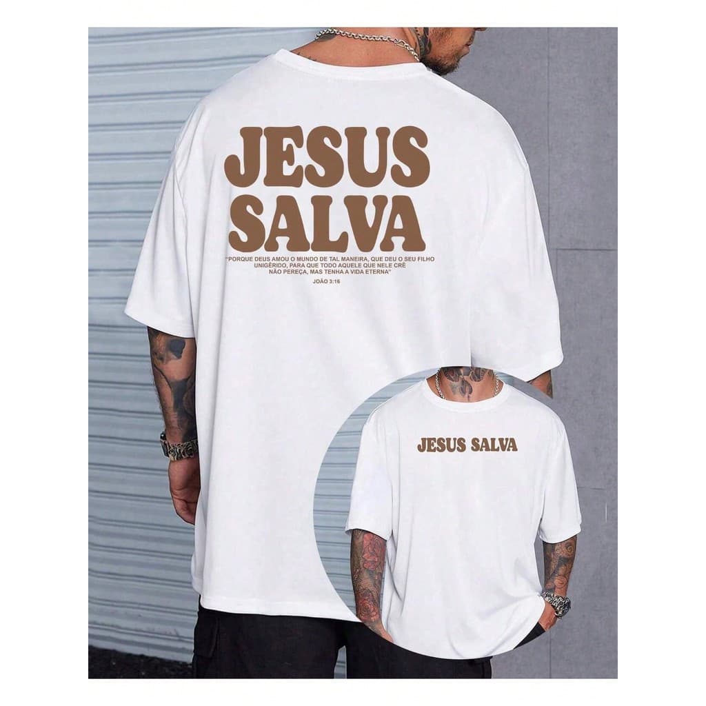 Camiseta Camisa Algodão Básica Streetwear Evangélica Jesus Salva Cristã Premium Moda  2026