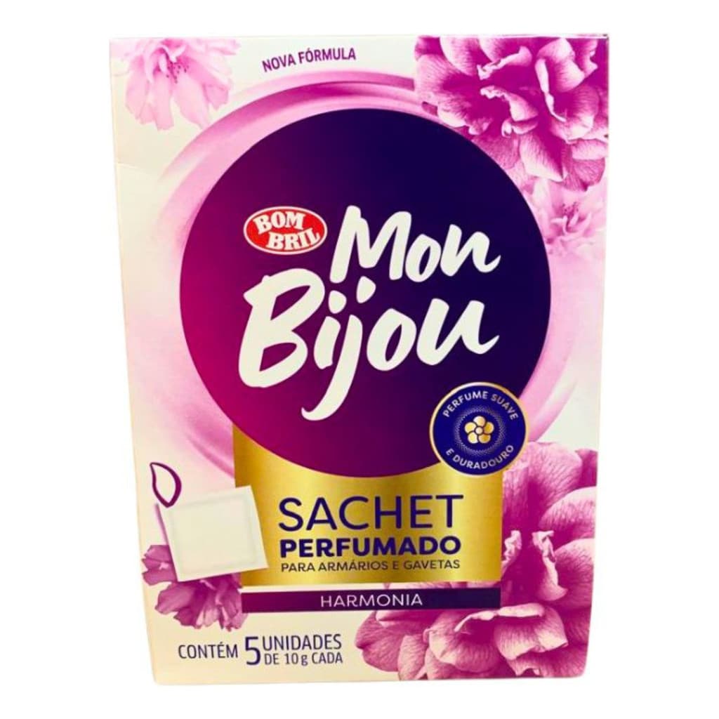 Kit com 5 Sachês Mon Bijou Harmonia Perfumador de Roupas para Gavetas e Armários