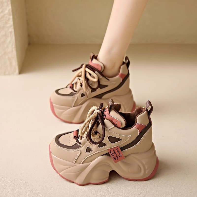 Estoque Pronto Primavera Novo Estilo 9cm Aumento Interno Feminino Sola Grossa Sapatos De Pai De Salto Alto