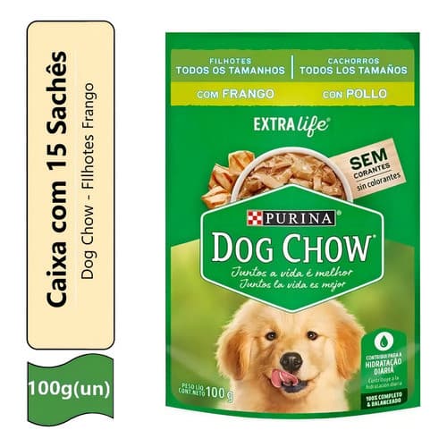 Caixa 15 Und Sache Para Cachorro Filhote Purina Sabor Frango Petisco Caes Dog Chow 100g
