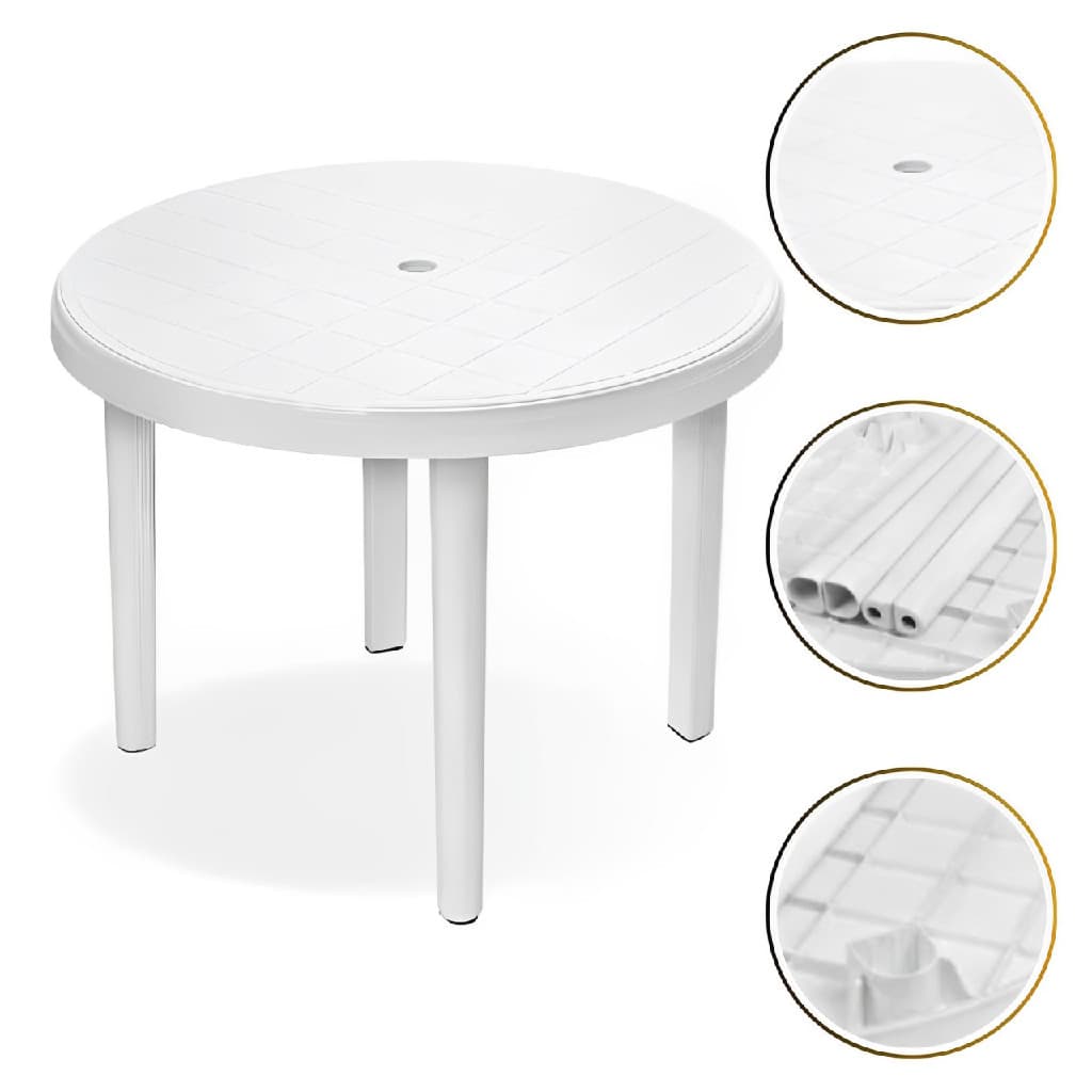 Mesa de Plástico Redonda Desmontável Jardim Branca Dobravel