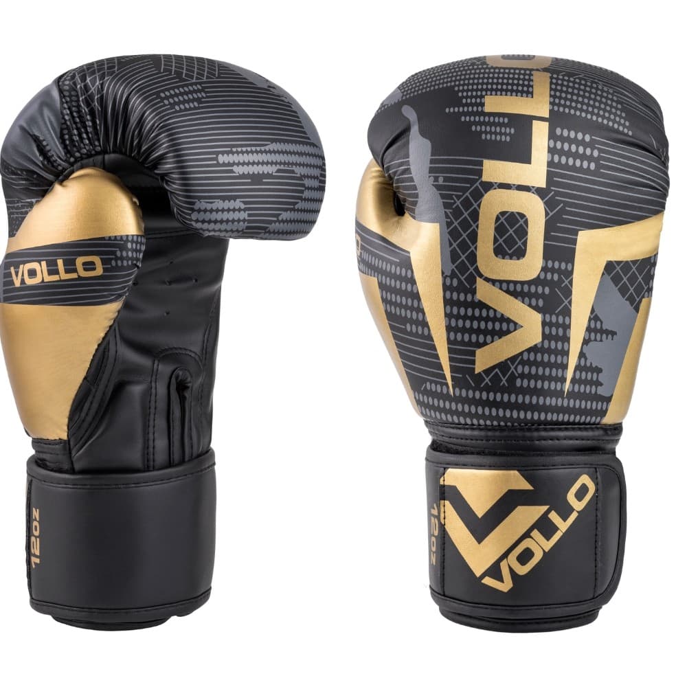 Par de Luvas de Boxe Artes Marciais 12Oz Black/Cinza/Dourada Vollo