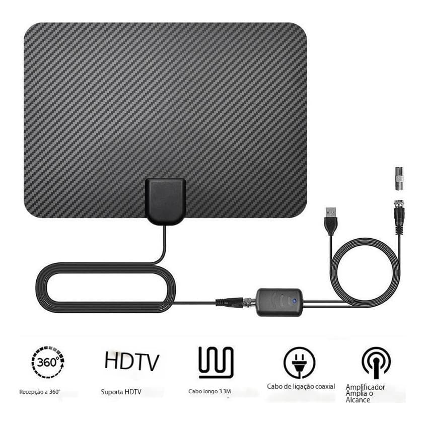 007 Antena Interna + Amplificador Sinal Hdtv Para Tv Digital