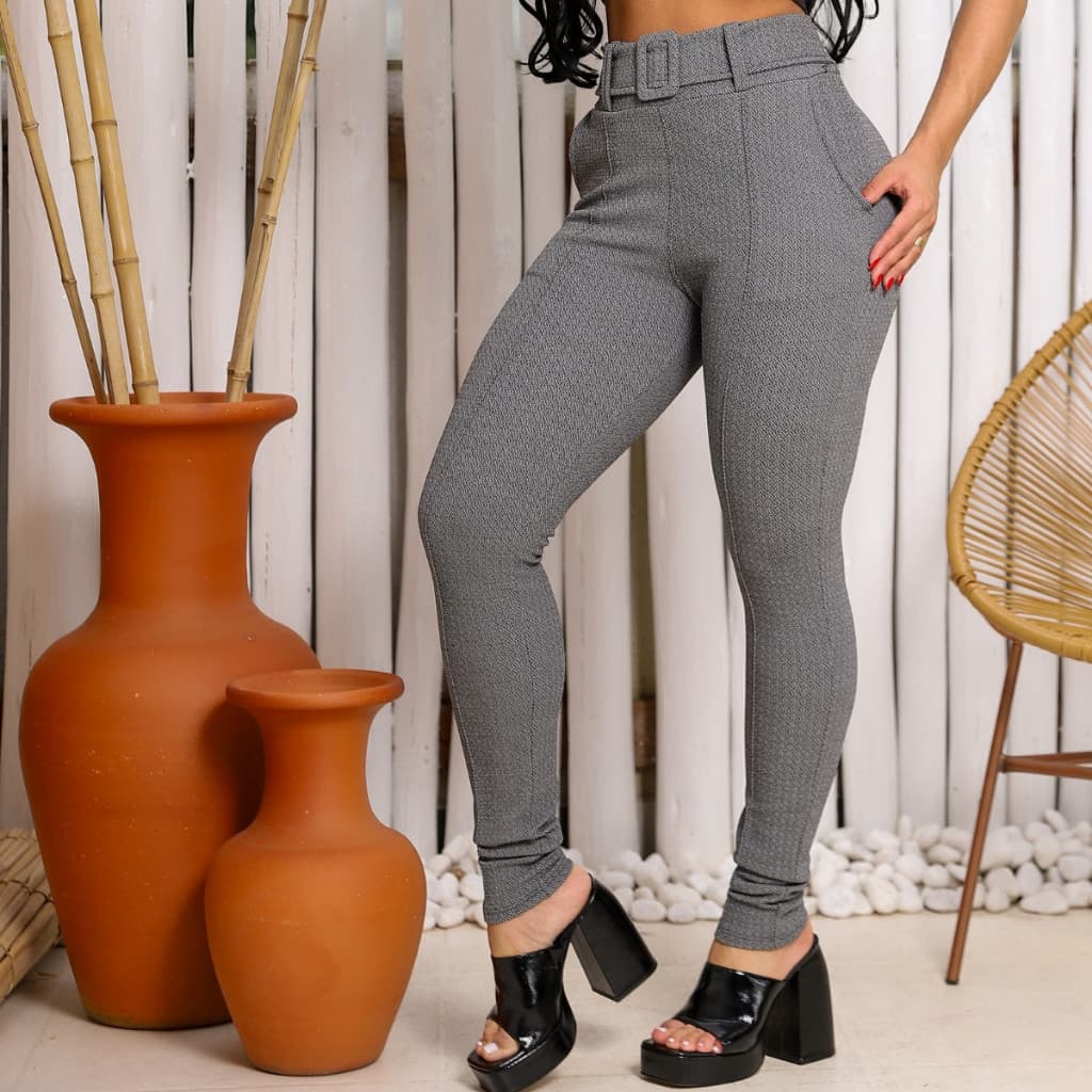 Calça Feminina Skinny Malha Crepe Com Cinto Forrado Cintura Alta Qualidade Slim