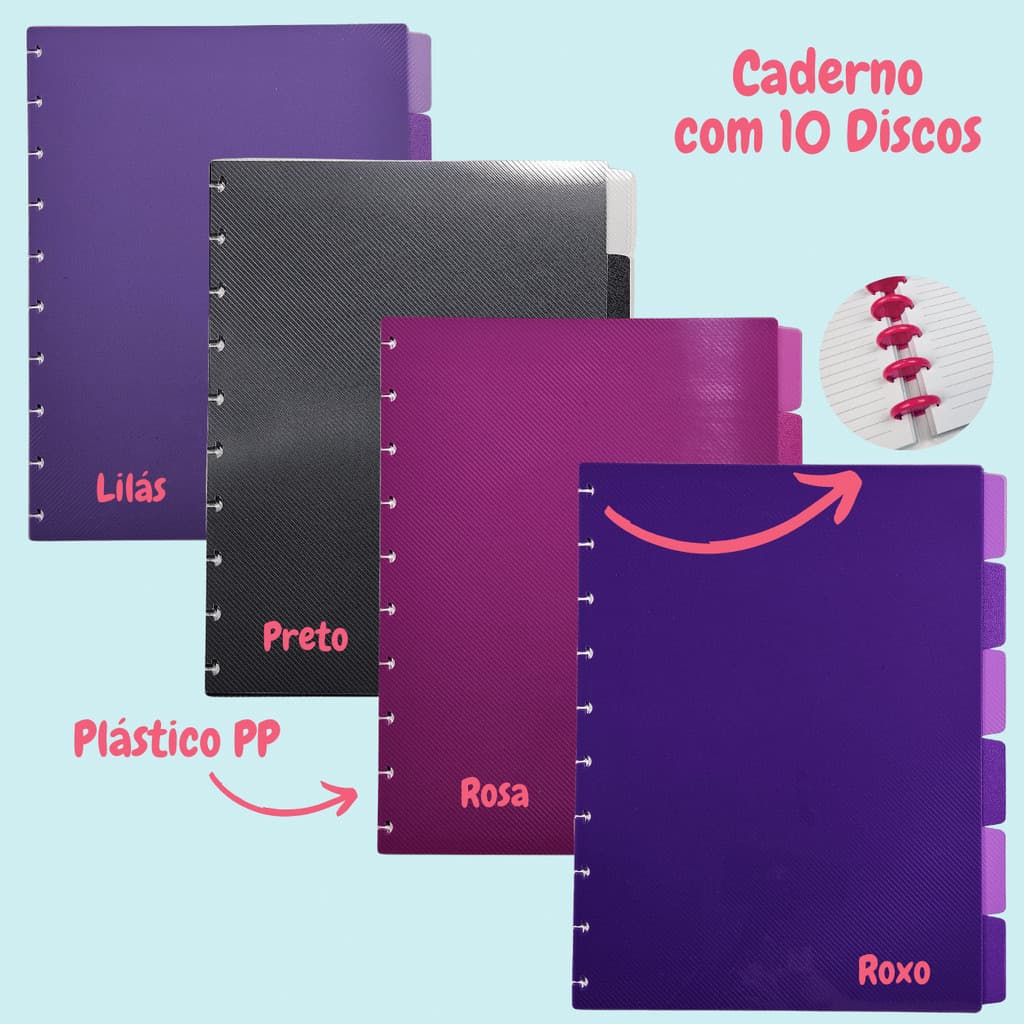 Kit Divisórias 6 abas para caderno de disco, agenda e planner (caderno inteligente) - 10 discos