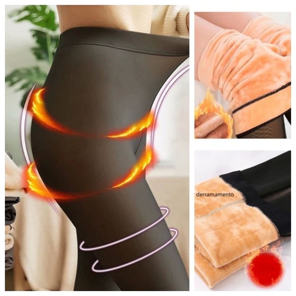Meia Calça Forrada Peluciada Translúcida de Lã Legging Grossa Feminina
