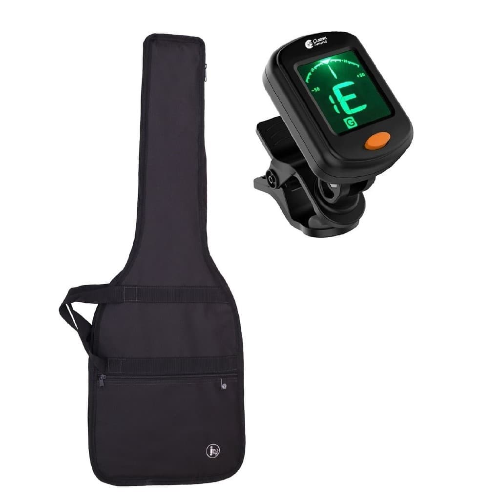 BAG CAPA GUITARRA STRATO SIMPLES NYLON BOLSO ALÇA DE MÃO E LATERAL + AFINADOR DIGITAL CROMATICO INSTRUMENTO DE CORDA
