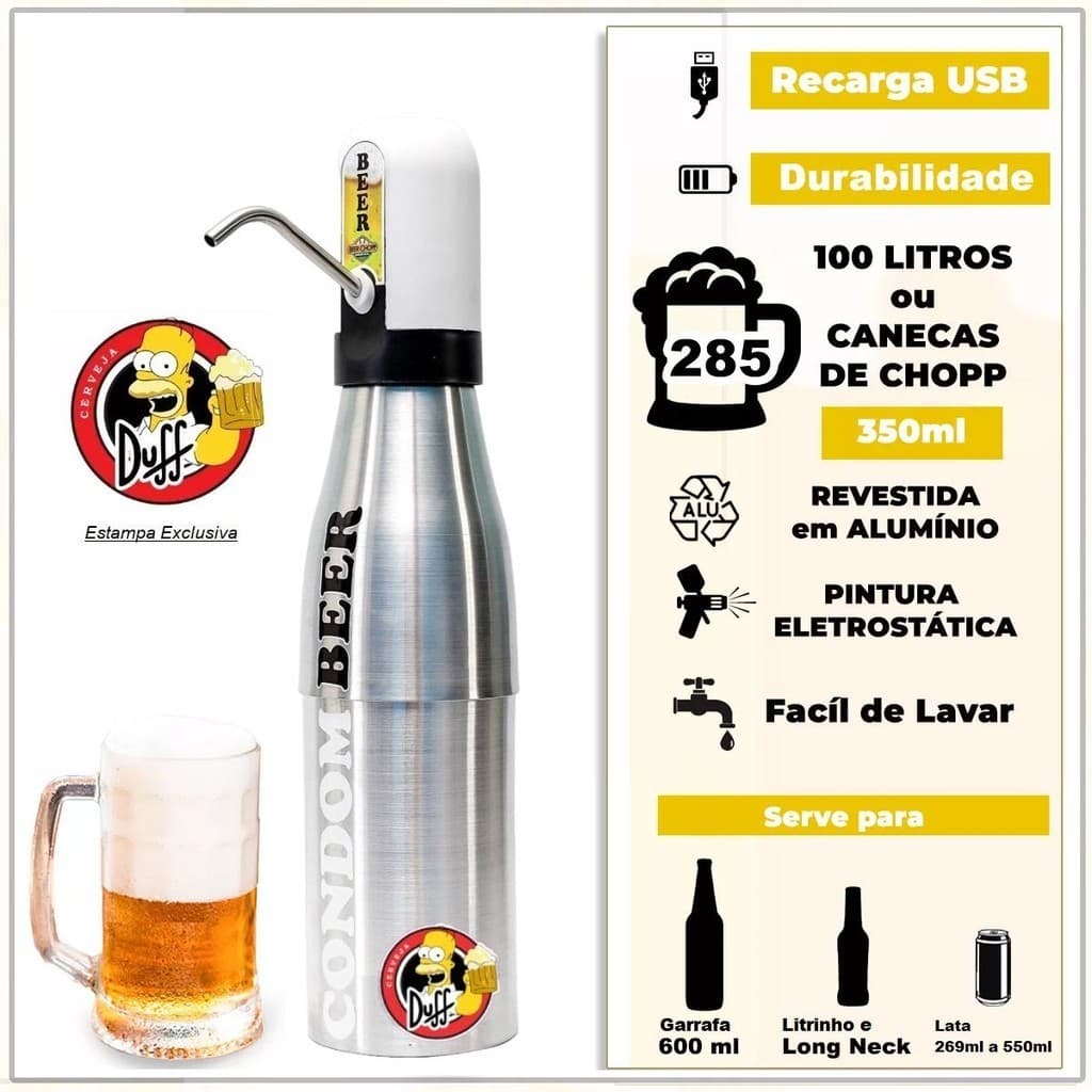 Chopeira Eletrica Portátil Cooler De Chopp Eletrônico Recarregável Usb Duff Cheers