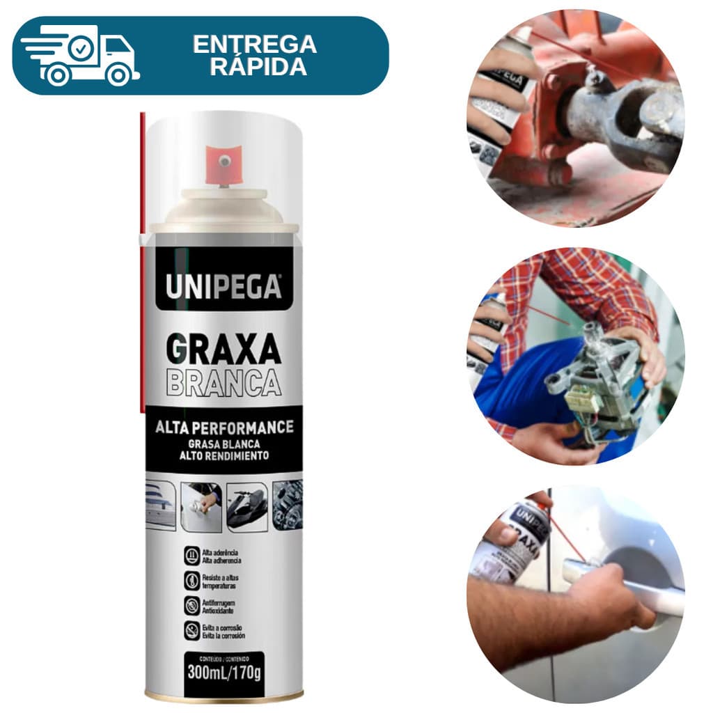Graxa Branca Spray Lubrificante Alta Performance 300ml Unipega Barco Porta Molinete Rolamento