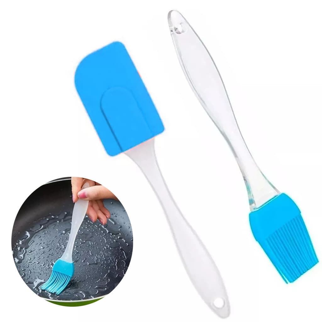 Kit Espatula e Pincel Silicone Culinário Cabo Acrílico Bolo