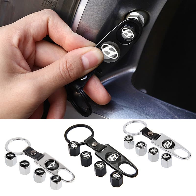 4 Pçs Liga Tampas Da Haste Válvula Do Pneu Carro Roda Cobre Chave Chaveiro Para Hyundai Acento Sonata Kicks
