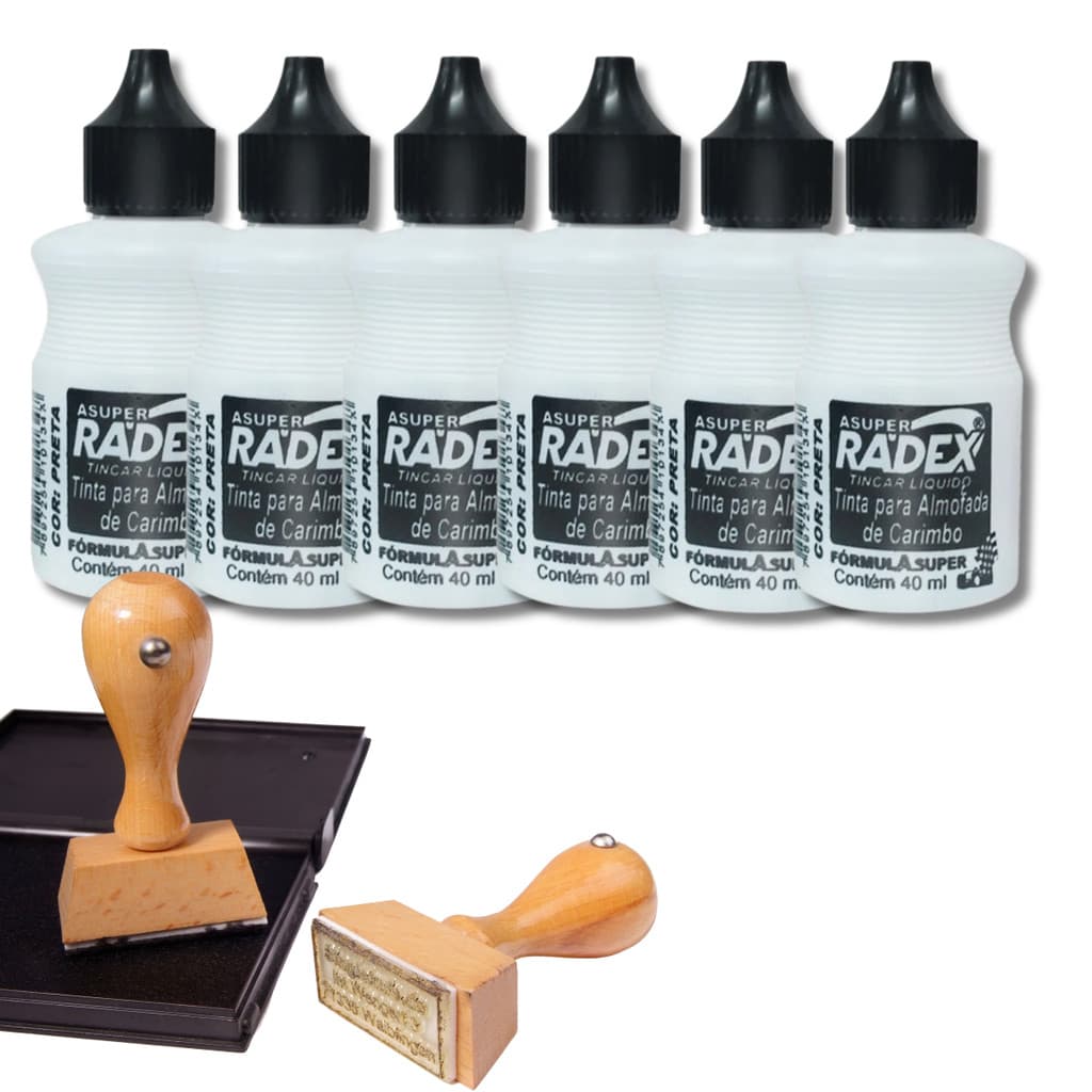 6 Un Tinta Preta Para Almofada de Carimbo Radex 40 ml Refil