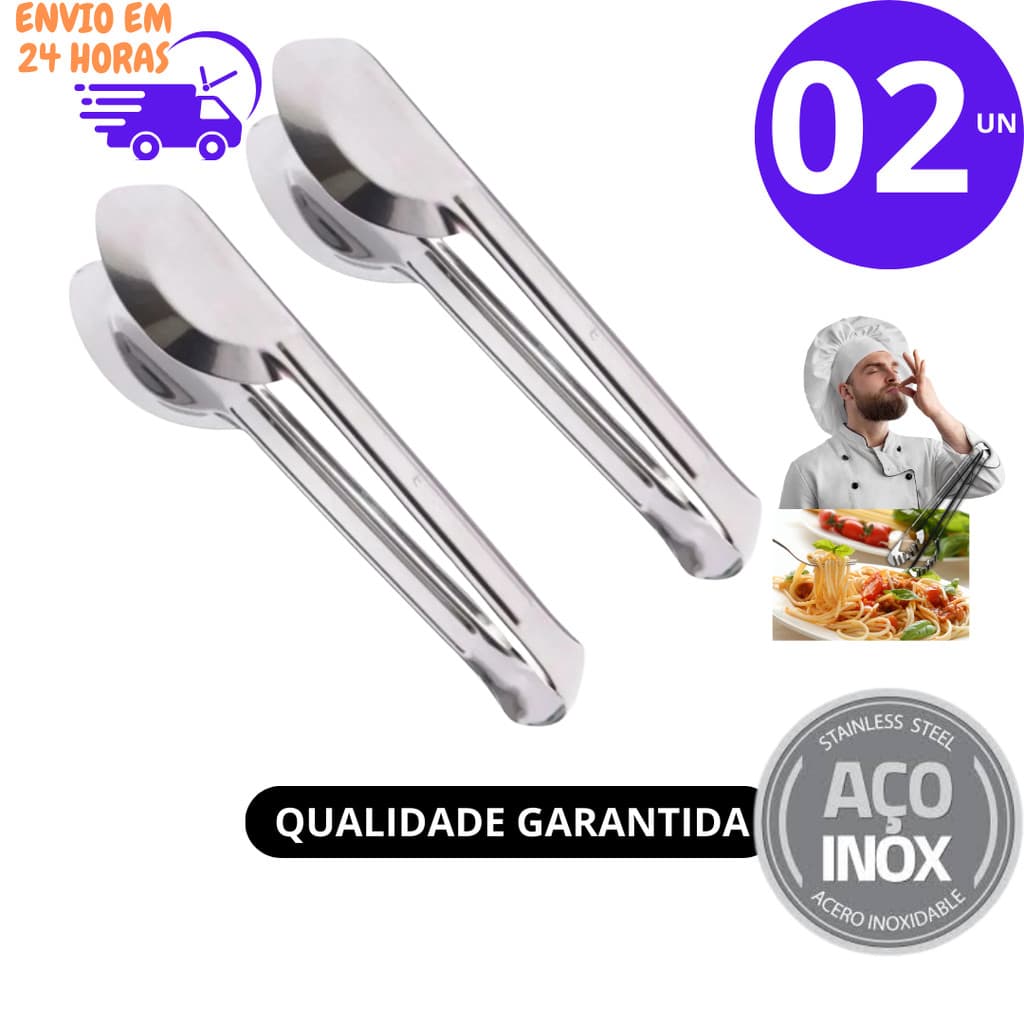 KIT 2 Pegadores Universal Grande de Aço Inox 29cm Massa Churrasco  Salame Salada Carne de Massas