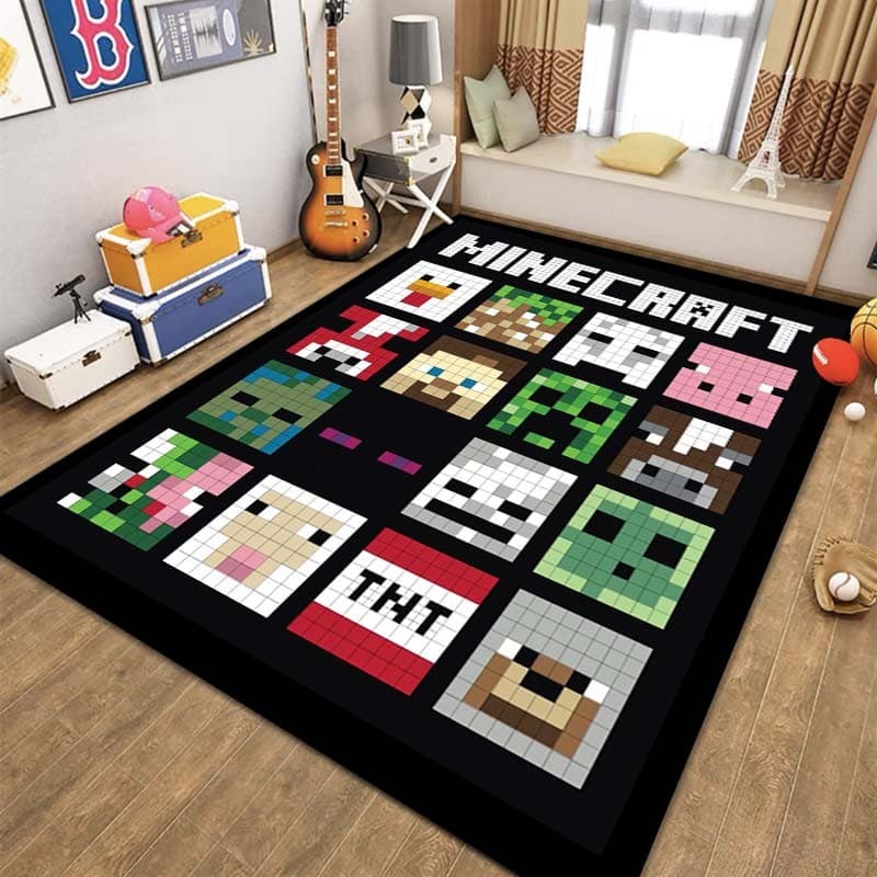 Minecraft Cartoon Sandbox Personagem De Jogo Tapete Impresso Sala De Estar Decoração De Quarto Grande Área Soft Antiderr