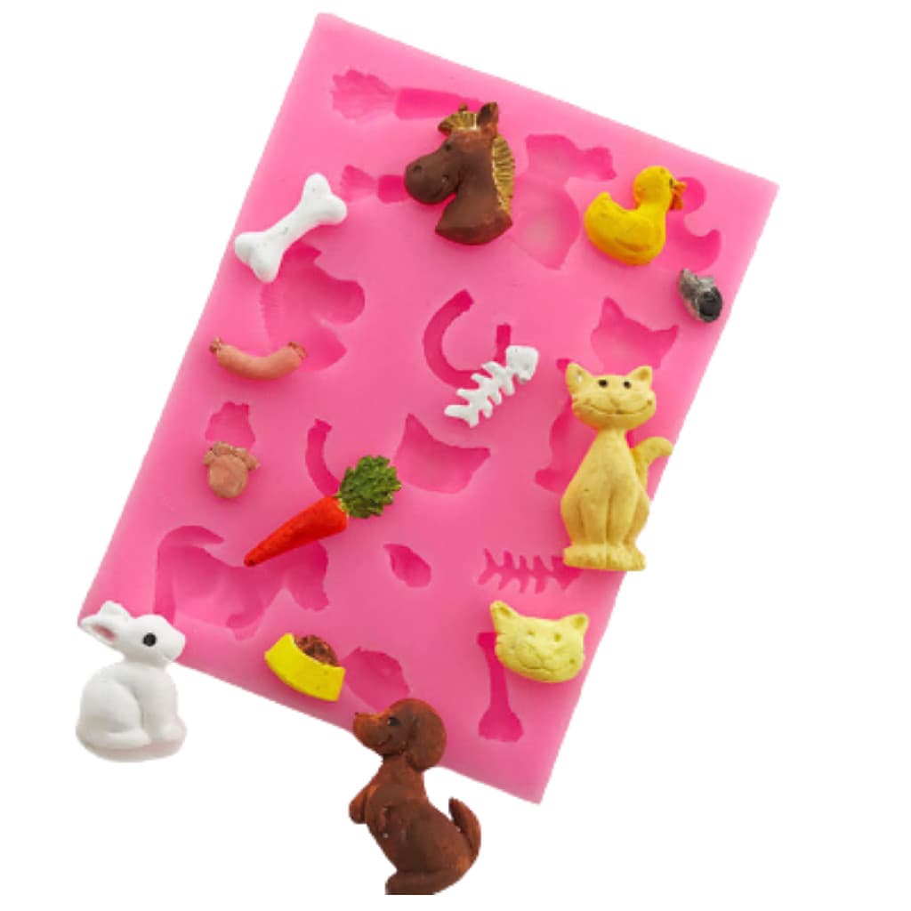 MOLDE SILICONE CACHORRO GATO COELHO CAVALO PATO ANIMAIS OSSO