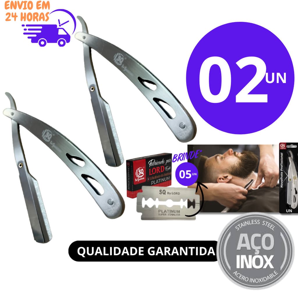 Kit 02 ou 01 Navalhete Profissional para Barbear Metálico Barbearia Navalha Cortes de Cabelo Corte