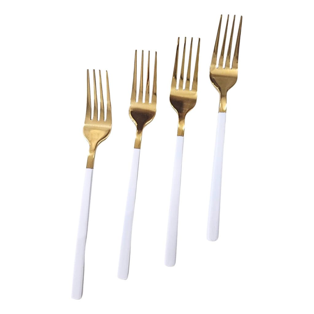 Garfinho De Sobremesa Rose Gold Garfo Dourado cores branca preta e rosa 4 Peças