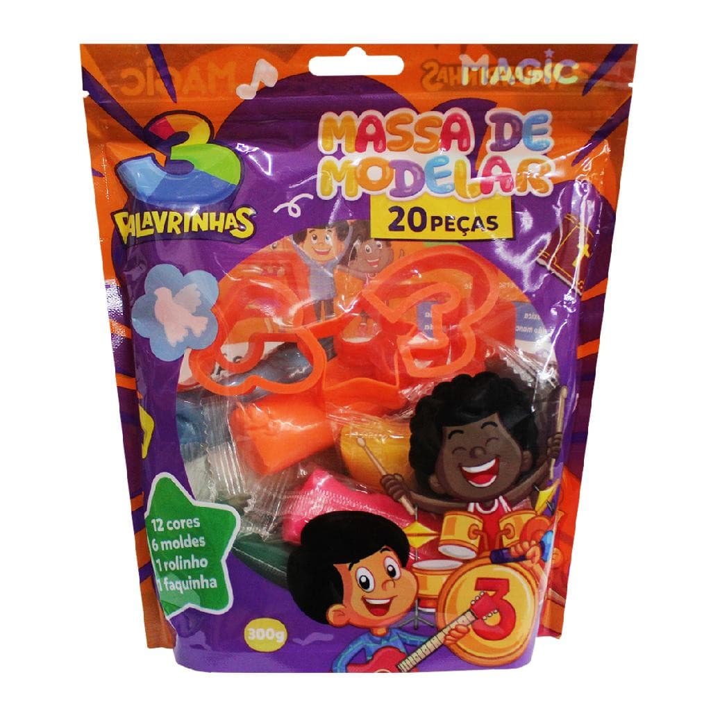 Massa de Modelar 3 Palavrinhas Kit Infantil 20 Peças Brinquedo Educativo Criatividade