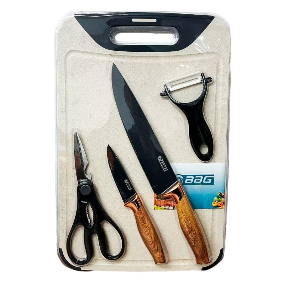 Kit de Facas Para Churrasco Tábua Tesoura Descascador Legumes Fruta Cozinha