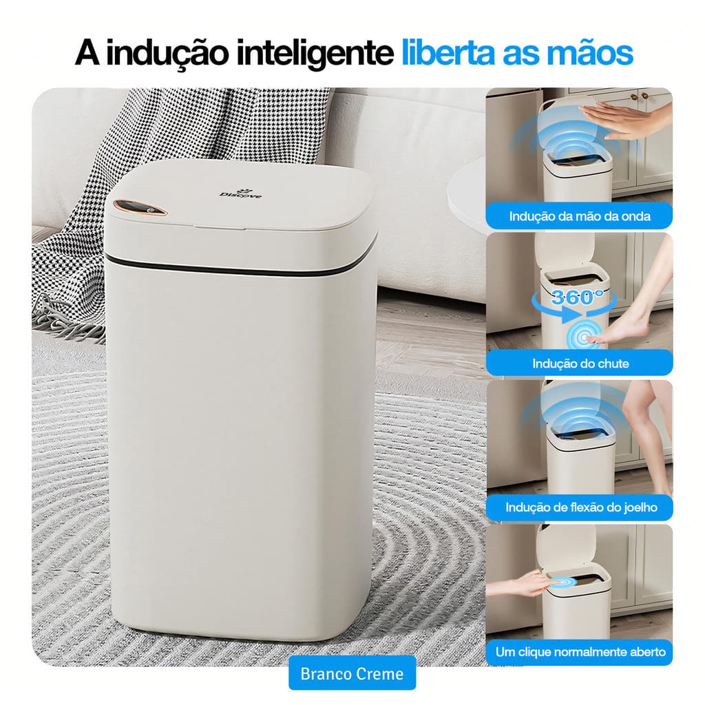 LIXEIRA SENSOR AUTOMÁTICA | RECARGÁVEL COZINHA BRANCO