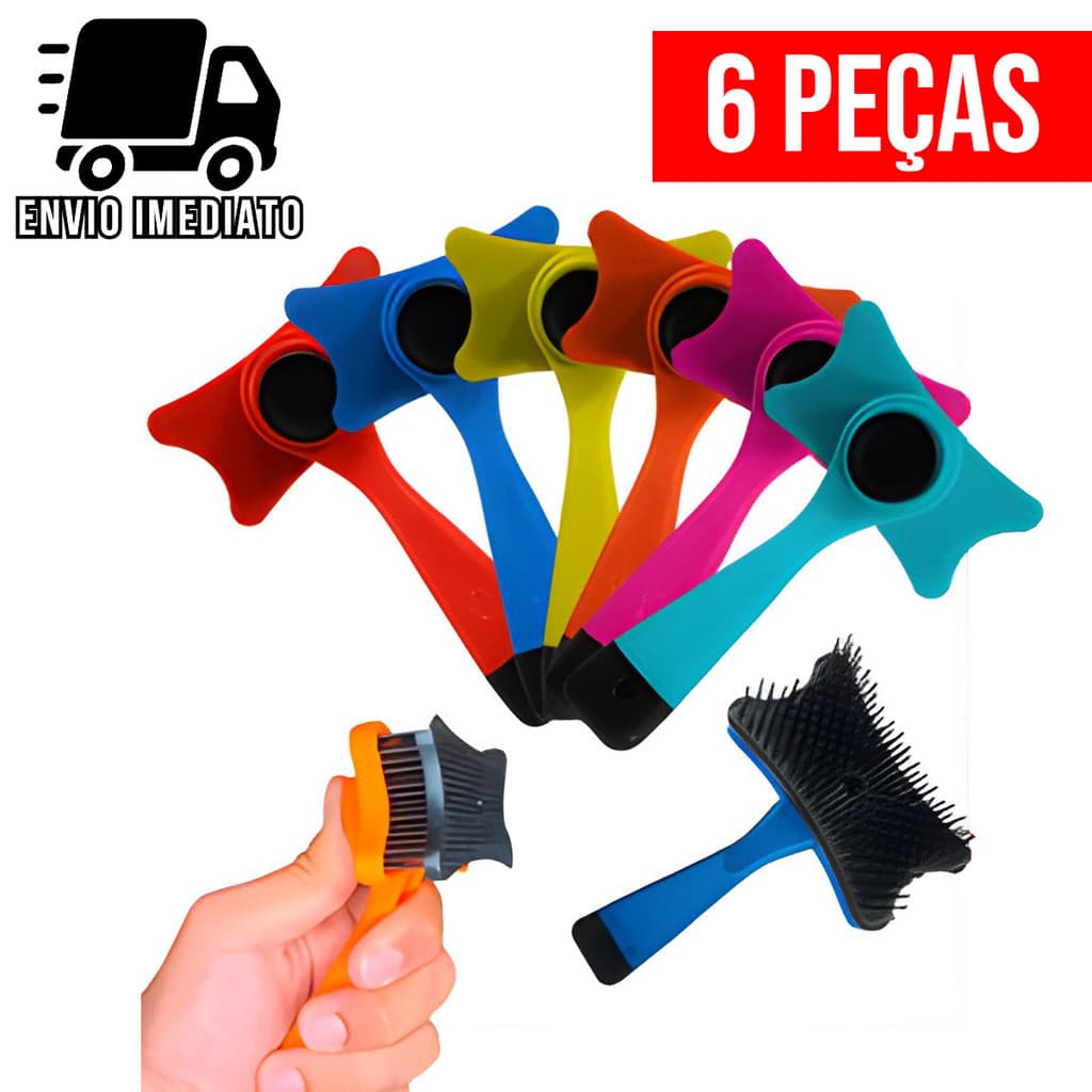 Kit 6 Rasqueadeira Escova Pet Tira Pelos Para Gatos Cachorros com Botão Removedor Autolimpante